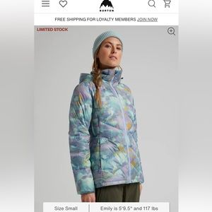 Burton AK Baker Down Insulated Jacket Puffer Women's  Extra Small NWT $259 XS